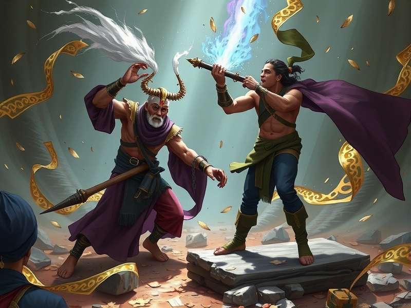 Masala Mage Duel Gameplay Screenshot - Regional Mages Fighting in a Spice Market Arena